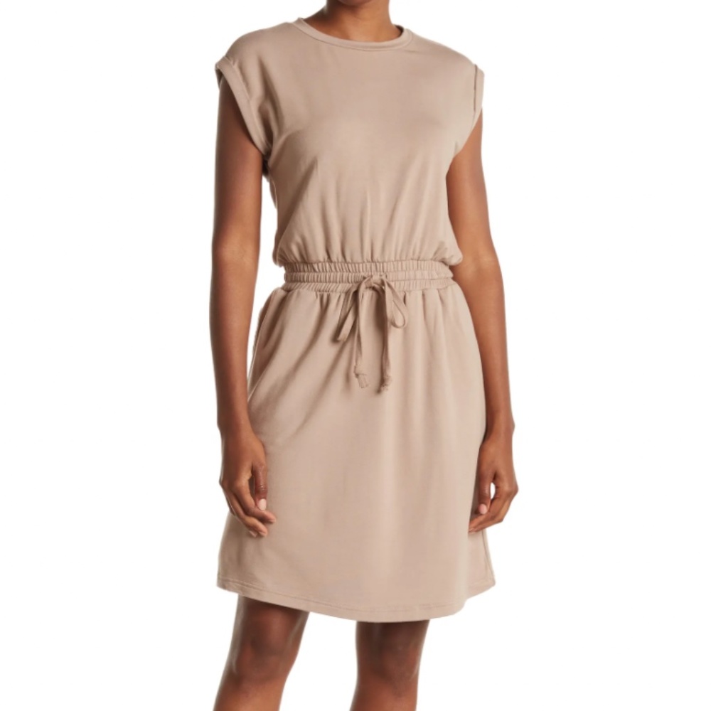 Crew Neck Drawstring Sleeveless Dress